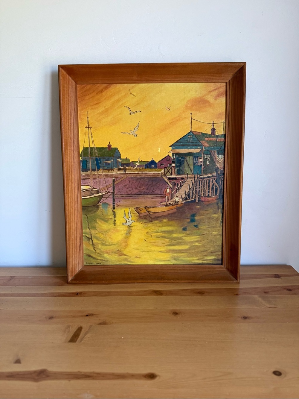 Framed Harbor Sunset Wall Art in Yellow and Blue